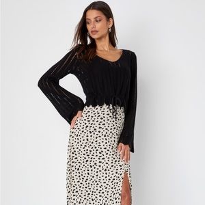 Casual Concept Black Knit Drawstring Cropped Sweater Top